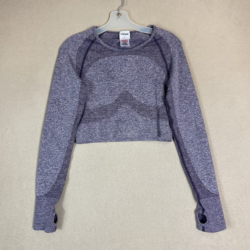 Gymshark Shirt Womens L Purple Long Sleeve Crop Seamless Athletic Stretch Top